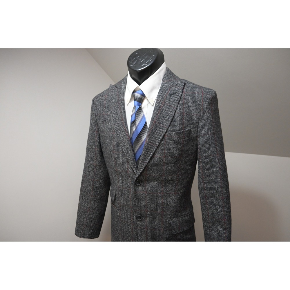 J.Lindeberg Blazer Mens 36 R Grey Plaid Slim Fit‎ Subalpino Italian Fabric EUC